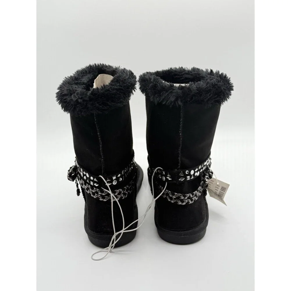 Justice Girls “Ugg” Tassels Fur Lined Boots Y2K Old Stock‎  Black 7 NWT